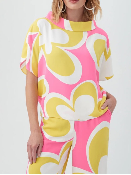 Trina Turk Tops - Trina Turk Pink and Yellow honey suckle Top
